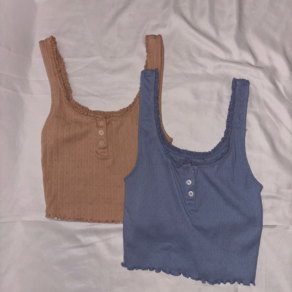 American Eagle Outfitters Tan and Blue Tank Tops